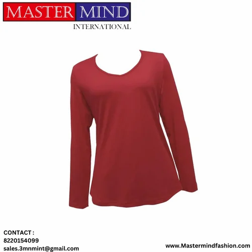 Casual Wear womens solid color V neck full sleeve tee shirts