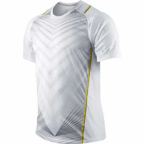 Printed Half Sleeves Mens White Polyester Sports T Shirt, Size: S-XXL