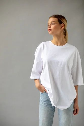 Round Women Oversized T Shirt, Half Sleeves