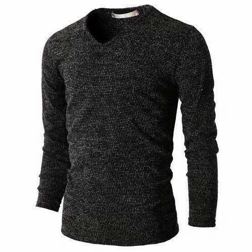 V-Neck Full Sleeves Mens Knitted T-Shirt, Size: Large