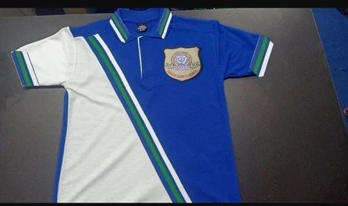 Mens Half Sleeve Designer polo neck T Shirt royal blue and white combination