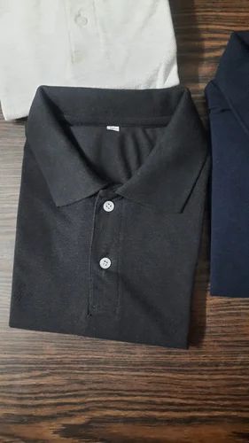 Poly Cotton Mens Black Polo Plain T Shirt, 220 GSM, 52% Cotton 48% Poly