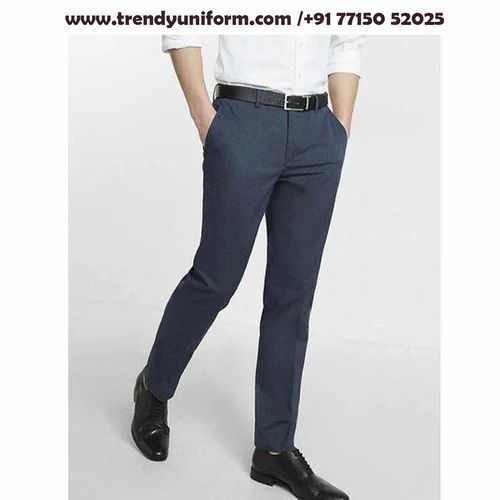 Navy Blue Solid Mens Plain Cotton Trouser, Regular Fit