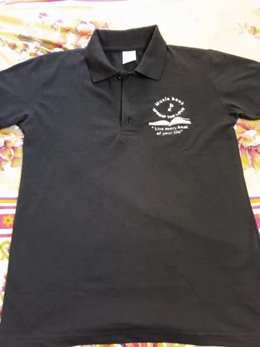 Plain Poly Cotton Polo Collar Neck Black T Shirt