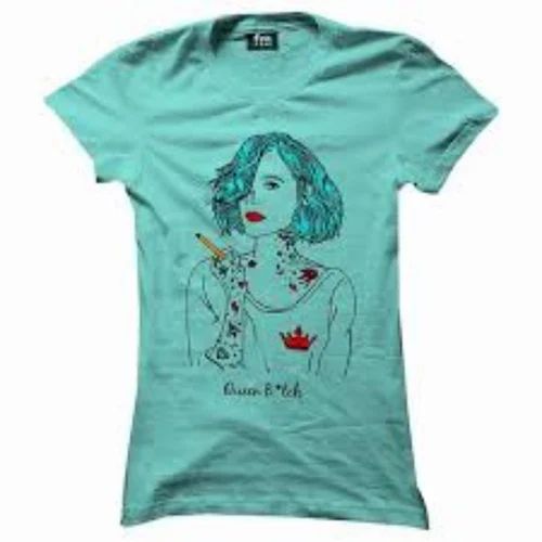 Casual Wear Half Sleeve Girls Round Neck T-shirt