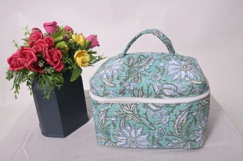 Hand-Printed Floral Quilted Makeup Bag