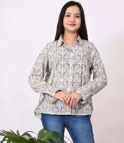 Printed Gray Designer floral print shirt For Women