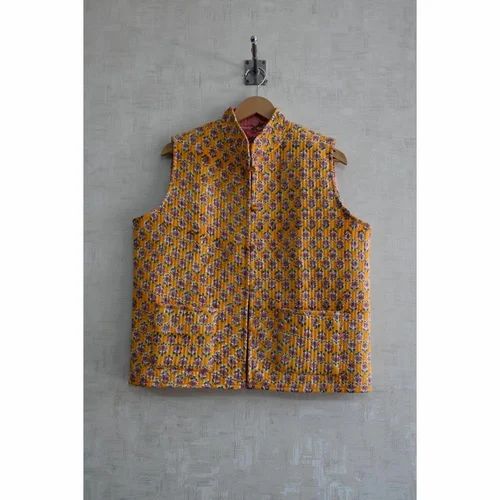 Cotton Quilted Block Print Vest Jacket (