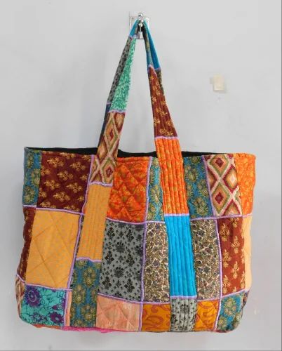 Polyester Silk patchwork large beach bags, 50x43x20 cm