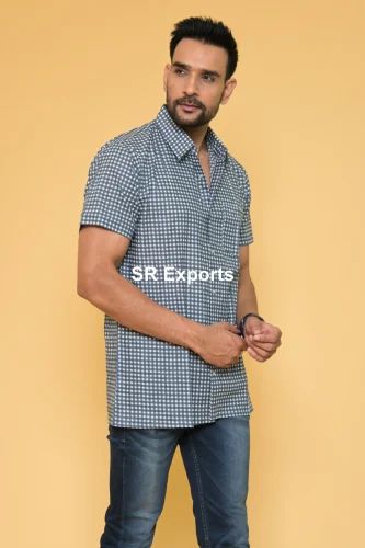 Black And White Mens Check Shirt, Cotton, Regular Fit