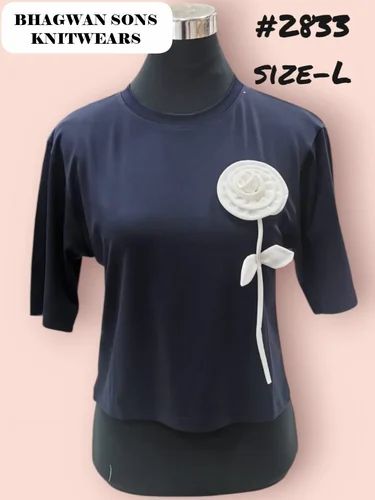Blue Embroidered Girls Cotton Top, Casual Wear