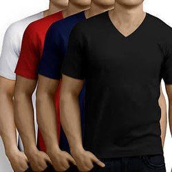Plain V Neck Cotton T Shirt