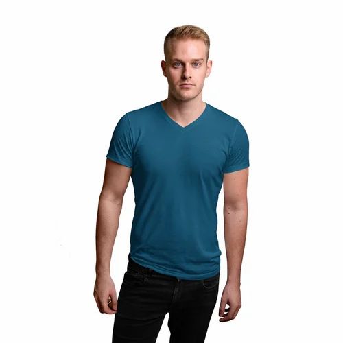 Half Sleeve Men V Neck Cotton T Shirt