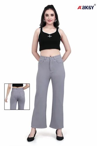 Casual Wear Plain Grey Women Denim Jeans