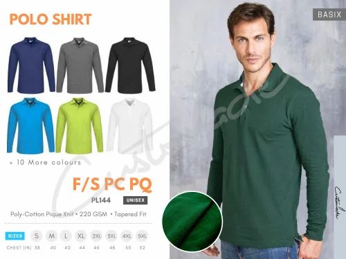 Polo Neck Men Green Poly Cotton T Shirt