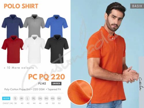 Plain Men Orange Poly Cotton T Shirt