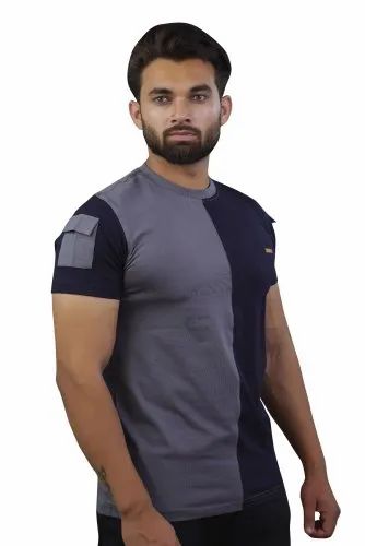 COTTON LYCRA DESIGNER STYLISH GREY NAVY TSHIRT FOR MEN