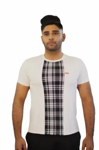Designer Men's Round Neck 4 Way Lycra T-shirt