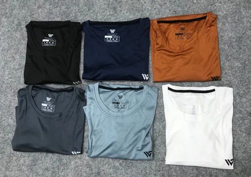 6 Colours Half Sleeve Round Neck Solid Lycra T-Shirts, Quantity Per Pack: 4