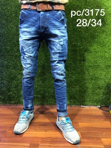 Men Printed Denim Jeans, 34, Blue