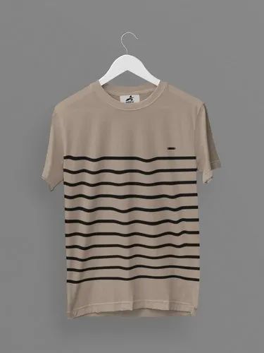 Half Sleeves Men Striped Cotton T Shirts, Neck: Round Neck, Multi