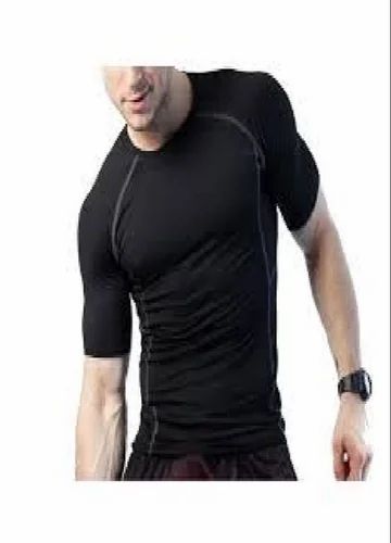 Black Men Lycra T Shirt, Plain