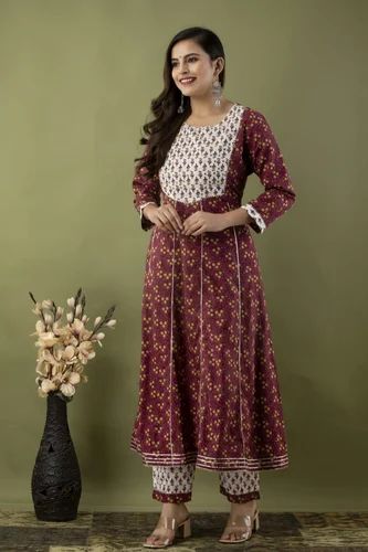 Jaipuri Print Anarkali Cotton Kurti