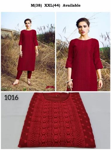 Multicolor Georgette Chiken work kurtis, Size: XL