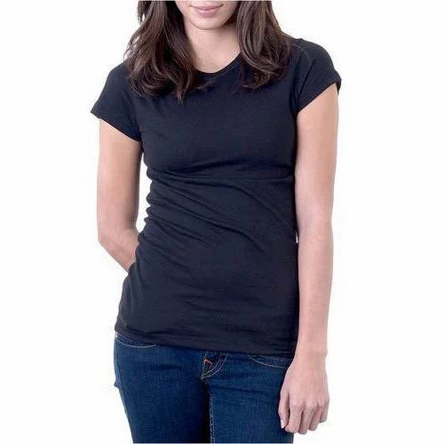 Ladies Cotton Round Neck Black Plain T-Shirt