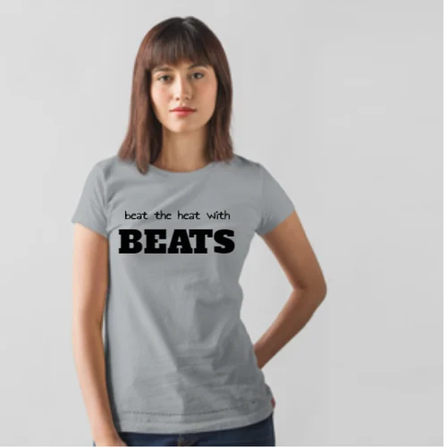 Casual Wear White Ladies Printed Cotton T-Shirt
