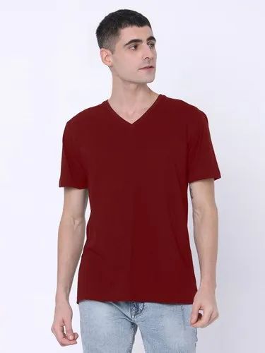 Plain Mens Cotton Fashion V Neck TShirt, Xs-xxl