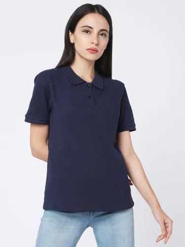 Half Sleeve Ladies Plain Polo T Shirt, Size: XS-XXL