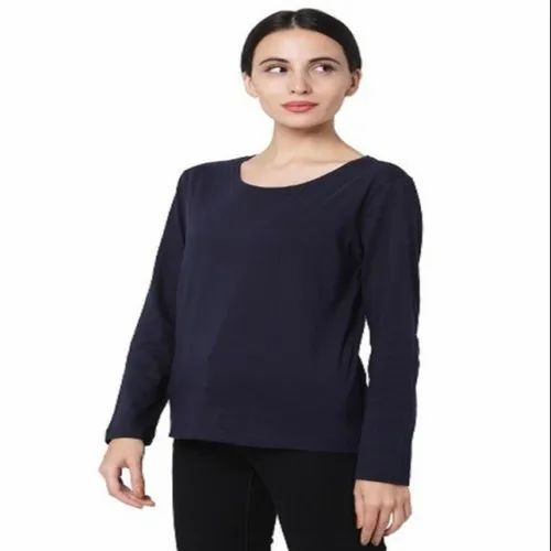 Behariji Enterprises Round Plain Full Sleeve T Shirt For Women, Size: XS-XXL