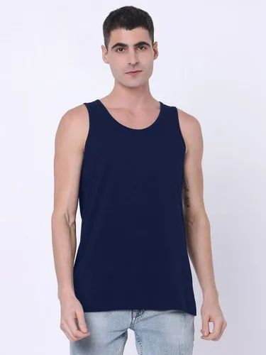 Hosiery Round Navy Blue Men's Cotton Tank Tops