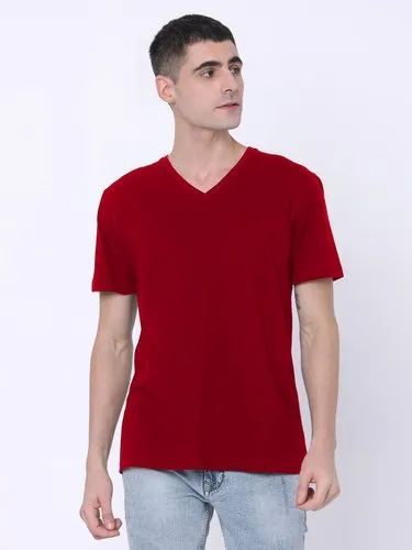 Hosiery Half Sleeve Men V Neck TShirt, Size: XS-XXL