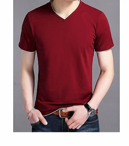Men's Half Sleeves V-Neck T-Shirt, Cotton, GSM: 180