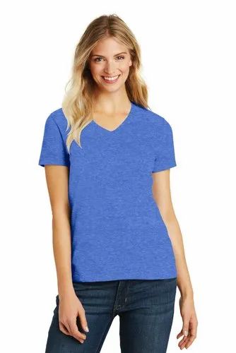 Cotton Half Sleeve Ladies V Neck T Shirt