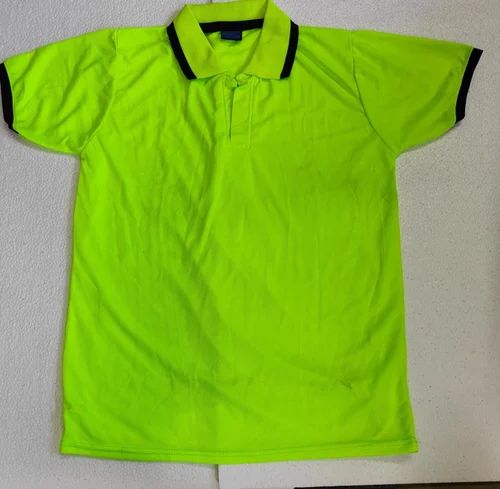 Plain Polo Neck Neon Green Men Hosiery T Shirt, Medium