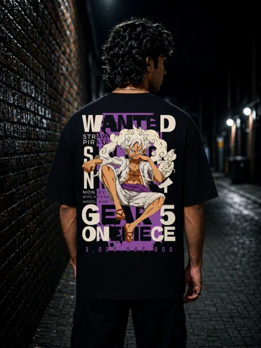 Men Oversized Anime Graphic Printed Black Cotton Oversize Half Sleeve Round Neck Streetwear T-Shirt