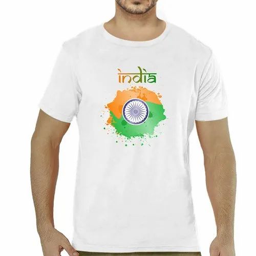 Polyester Independence Day T-Shirt, Half Sleeves, Printed, Round Collar