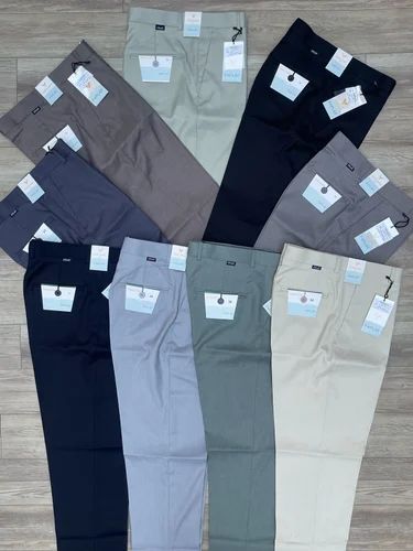 Blue Cotton Blend Formal Pant Ankle Fit, Size: 30