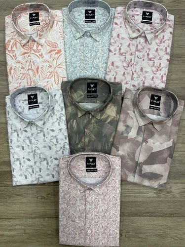 White Printed Digital print shirts, Round Neck