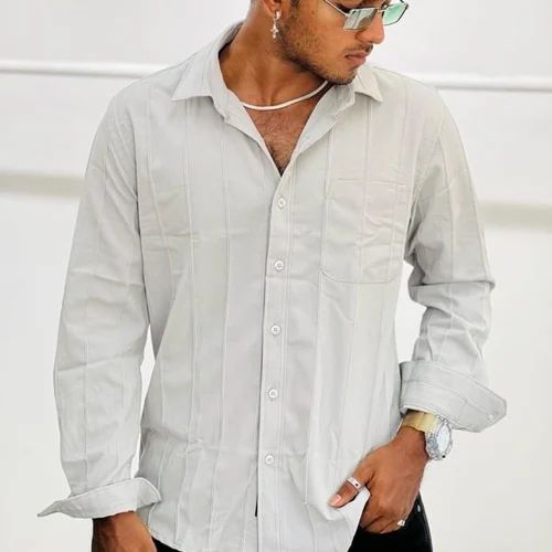 Men's Textured Cotton Formal Shirt (Medium, Full Sleeves)