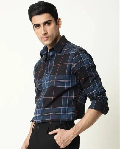 Mens Check Formal Shirt, Regular Fit, Poly Cotton