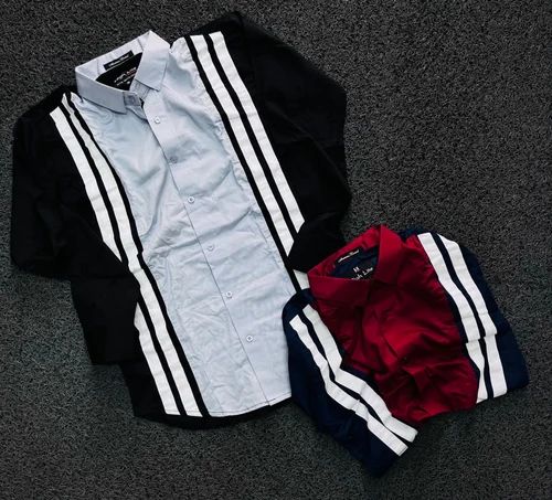 Men's Designer Striped Cotton Shirt with Spread Collar