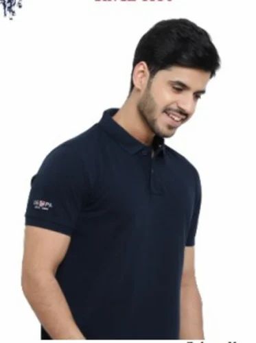Plain Cotton Uspa Mens Polo Shirt BLUE