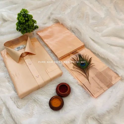 Mens Silk Shirt And Art Silk Dhoti Set