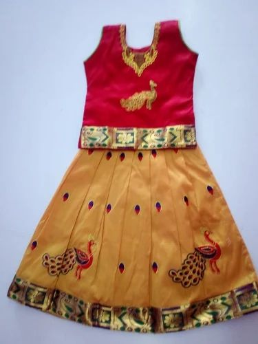 Embroidered Silk Girl Pattu Pavadai