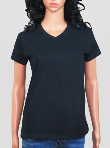 Half Sleeve Daily Wear Ladies V Neck T Shirt, Size: Large