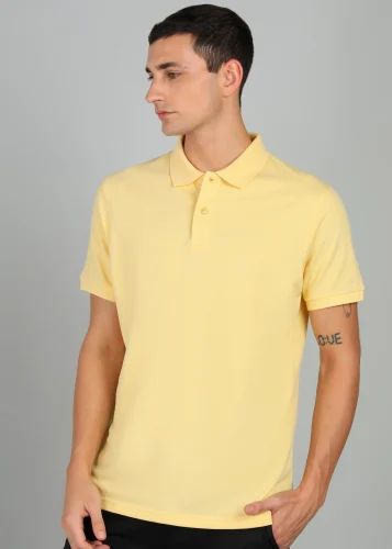 Yellow Half Sleeves Men Hosiery T Shirt